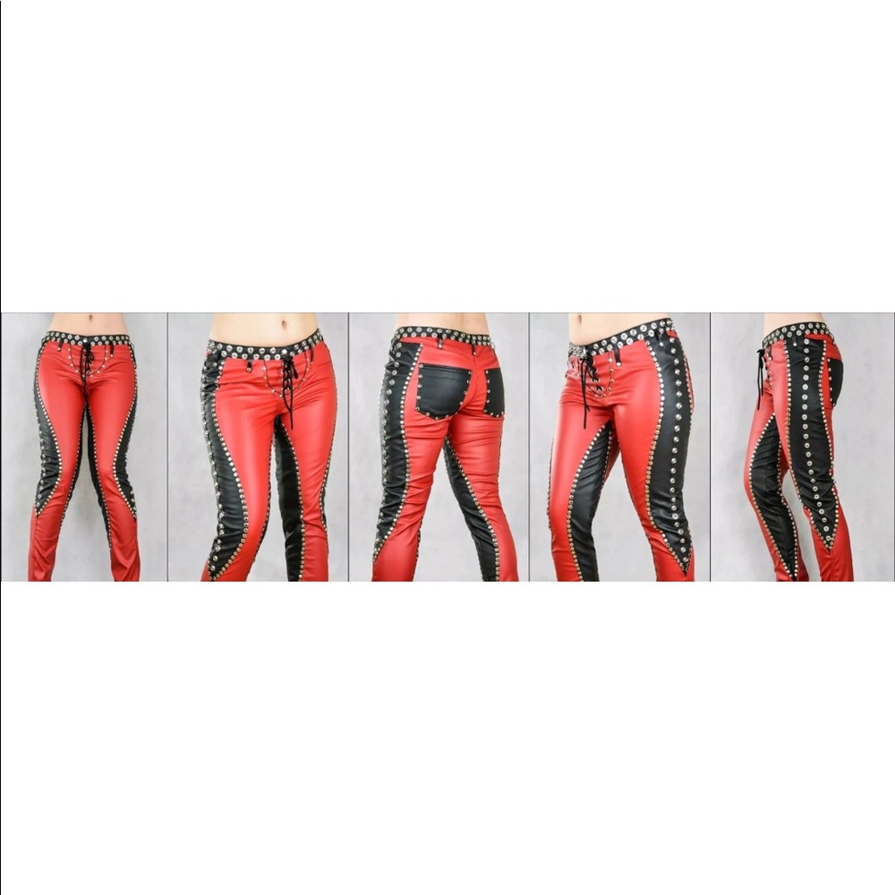 Studded Leather Lace Up Pants